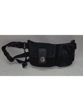 RARE Kipling Waist Bag Belt  Black with BLK leather bag charm hang tag keychain